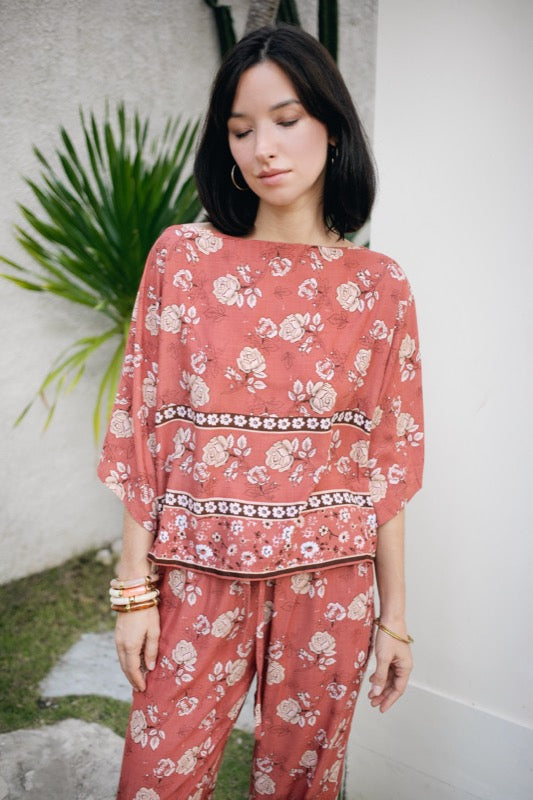 Lily Top - Crimson Border