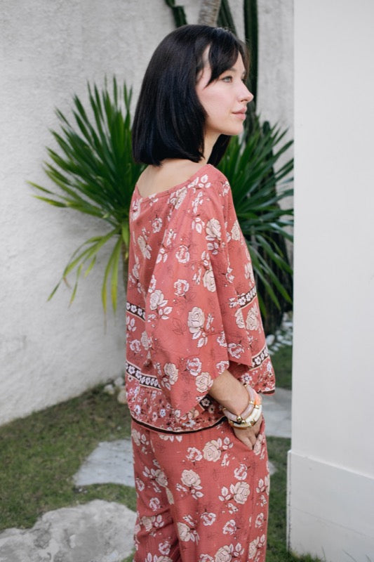 Lily Top - Crimson Border