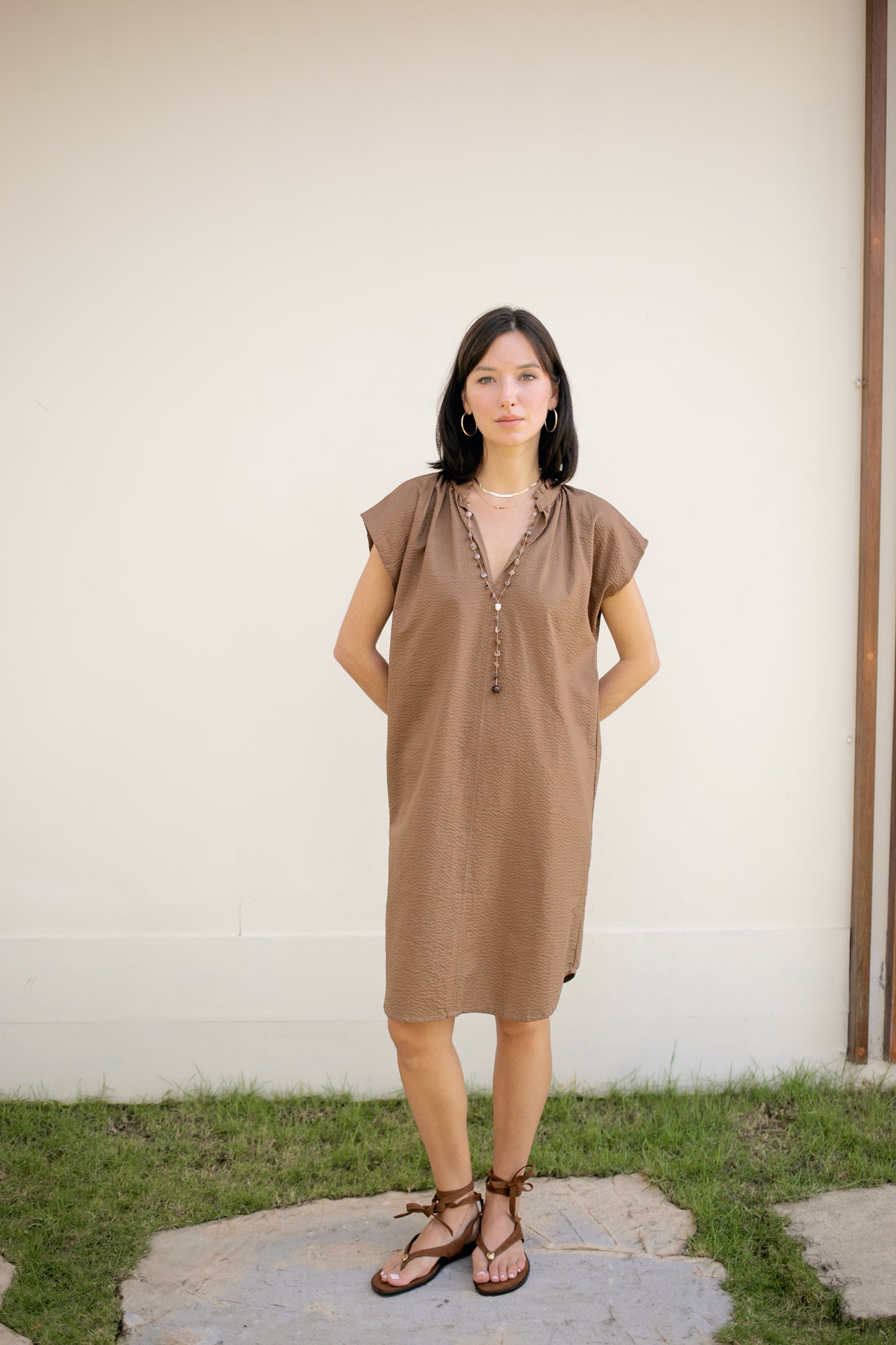 Rumi Dress - Taupe Seersucker