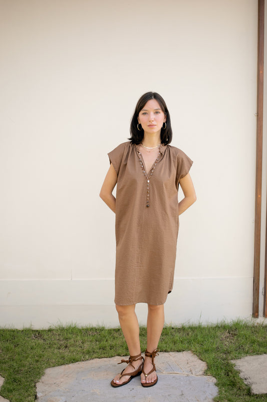 Rumi Dress - Taupe Seersucker
