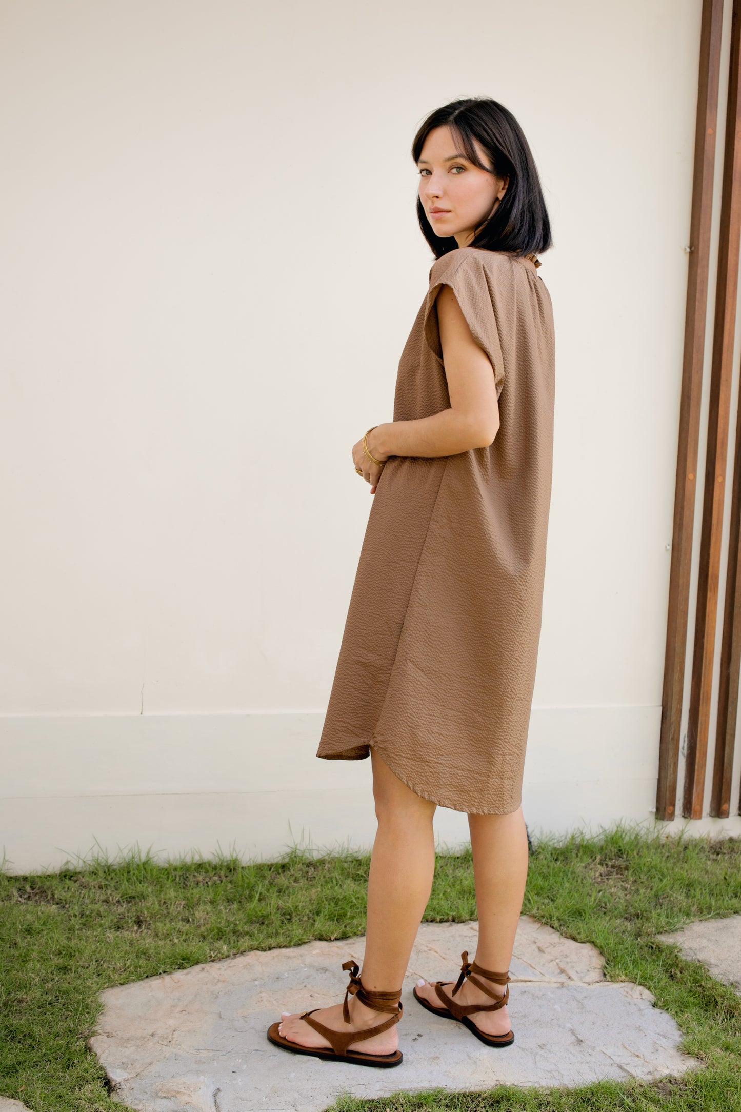 Rumi Dress - Taupe Seersucker
