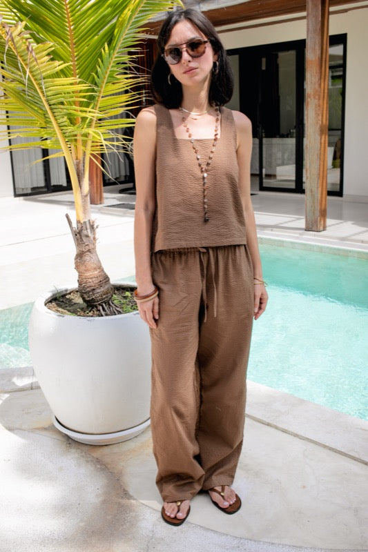 Avalon Pants - Taupe Seersucker