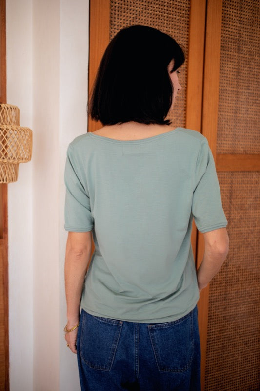 Candy V-Neck Top - Moss Jersey