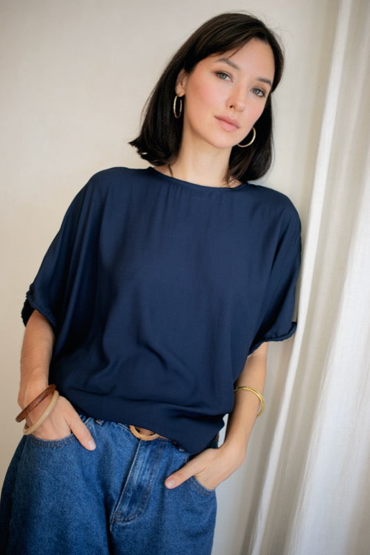 Plath Blouse - Navy Bamboo