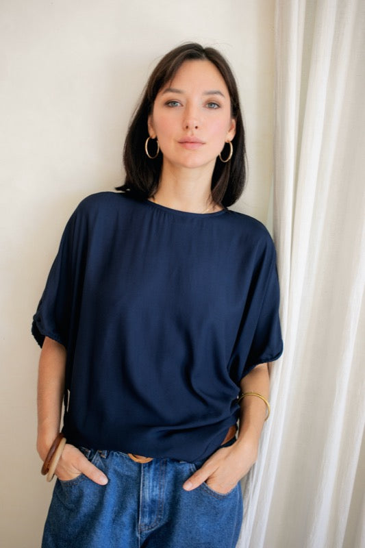 Plath Blouse - Navy Bamboo
