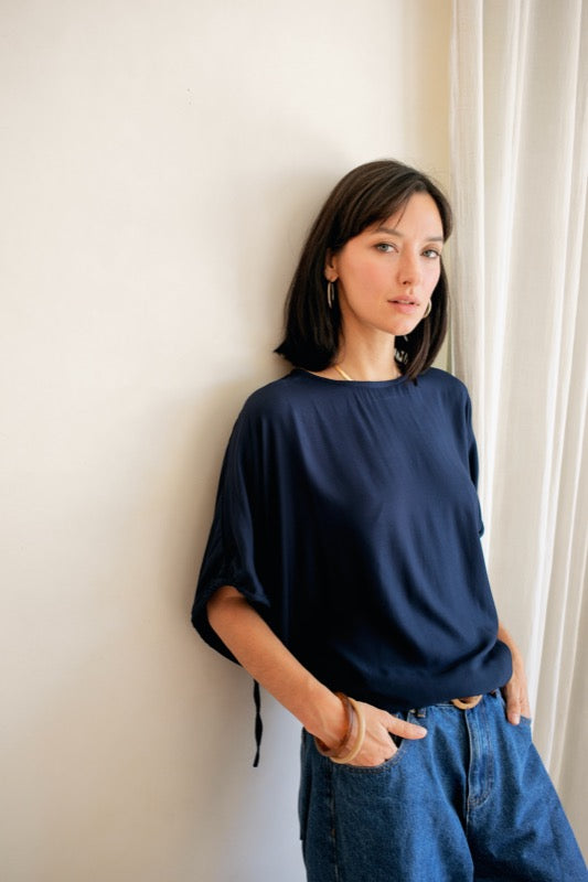 Plath Blouse - Navy Bamboo