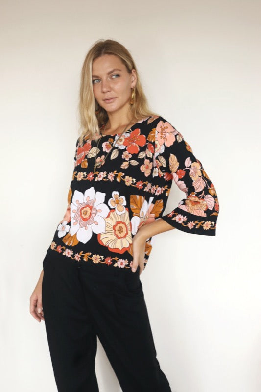 Total Eclipse Top - Bordered Floral