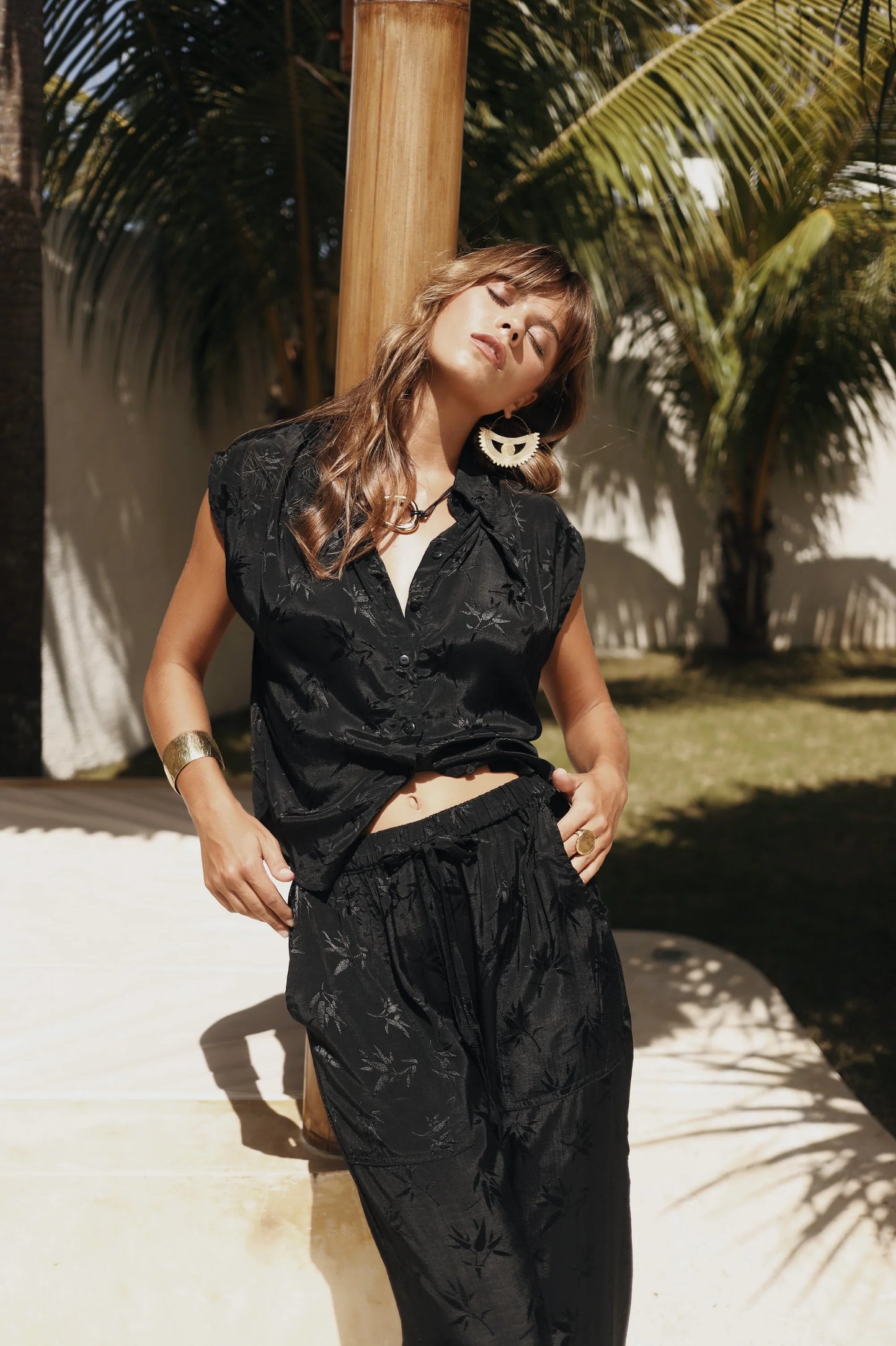 Halina Top - Black Jacquard