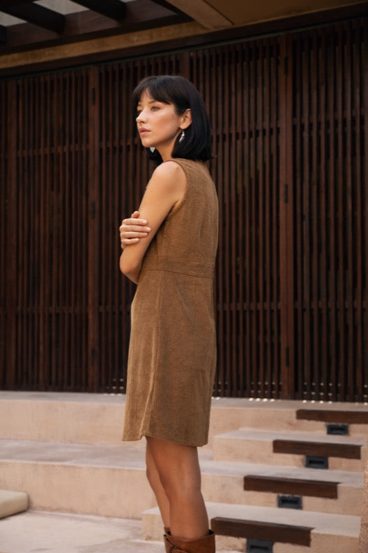 On My Way Corduroy Dress - Tan