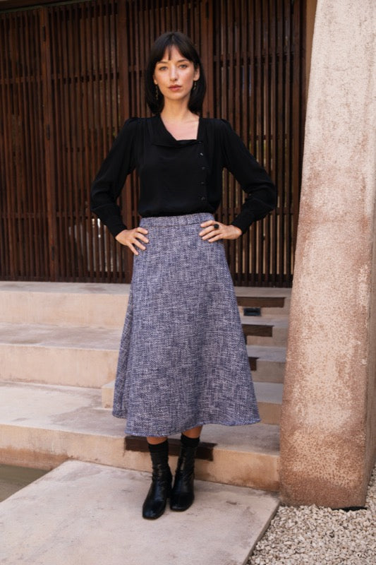 Mira Skirt - Navy Tweed