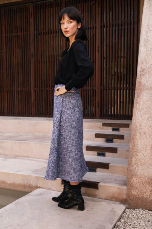Mira Skirt - Navy Tweed