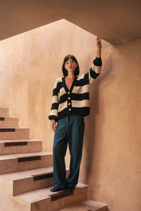 Tommy Cardigan - Beige & Black Stripe