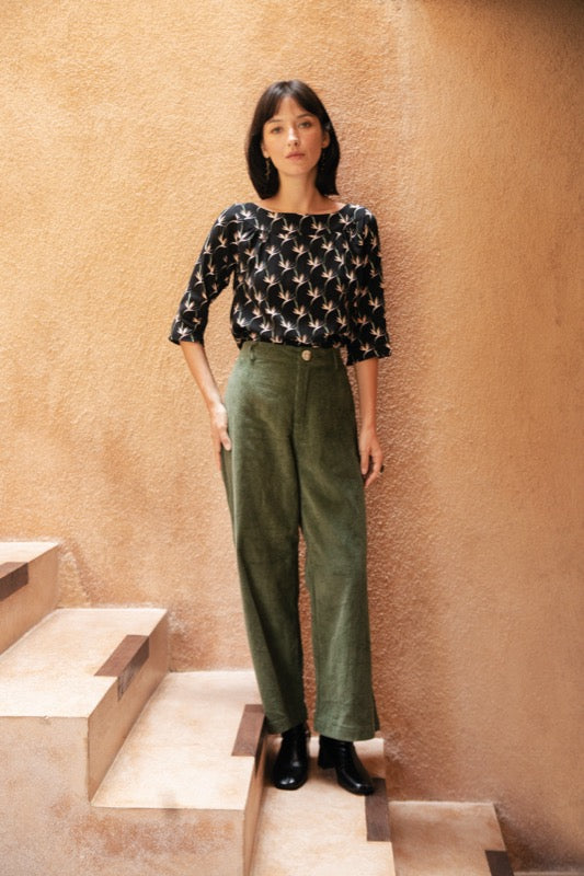 Louise Corduroy Pants Culottes - Olive