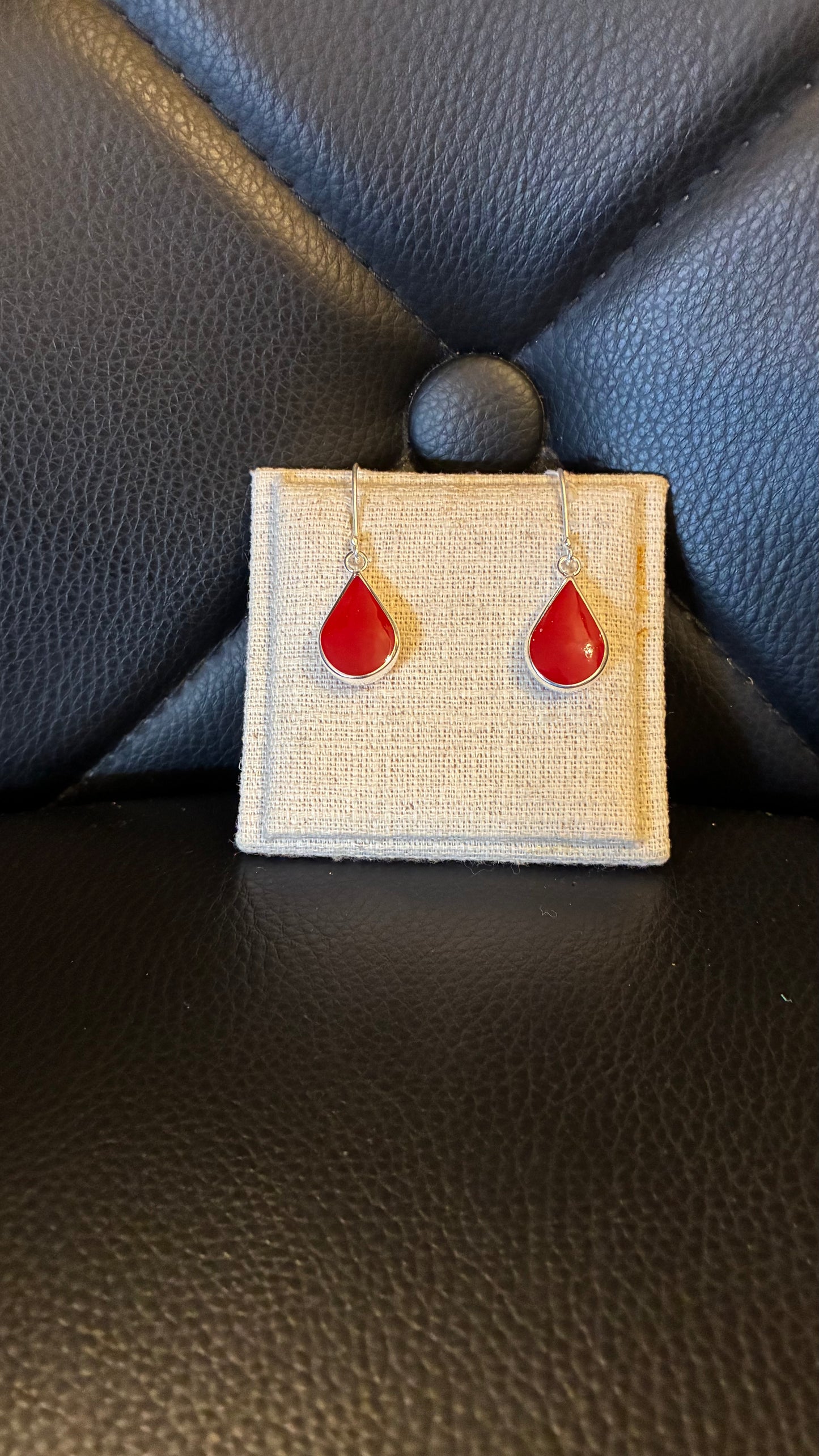 Red Carnelian Teardrop Earrings - Silver