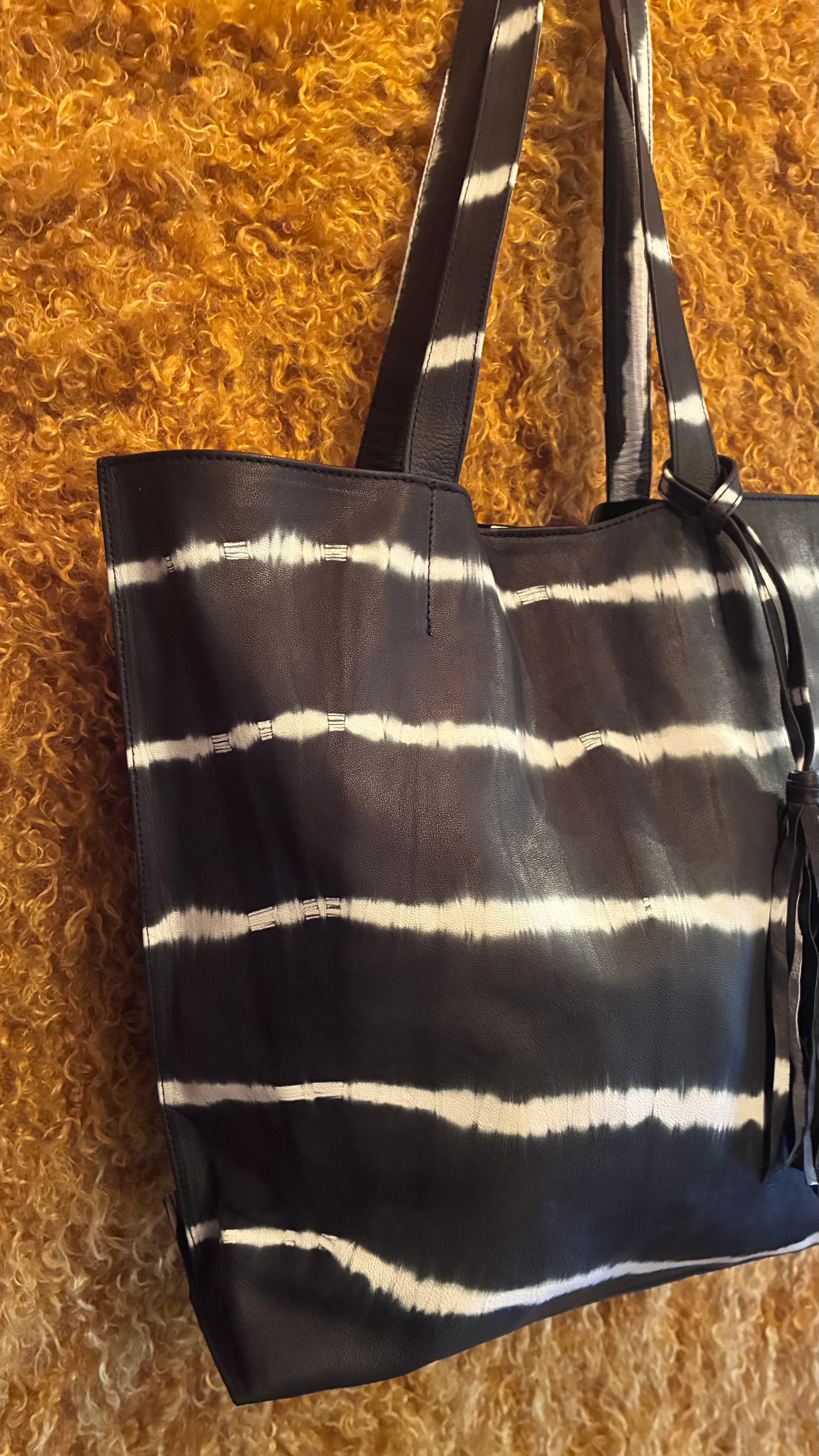 Jenny Tote Bag - Black Bean Tye Dye Leather