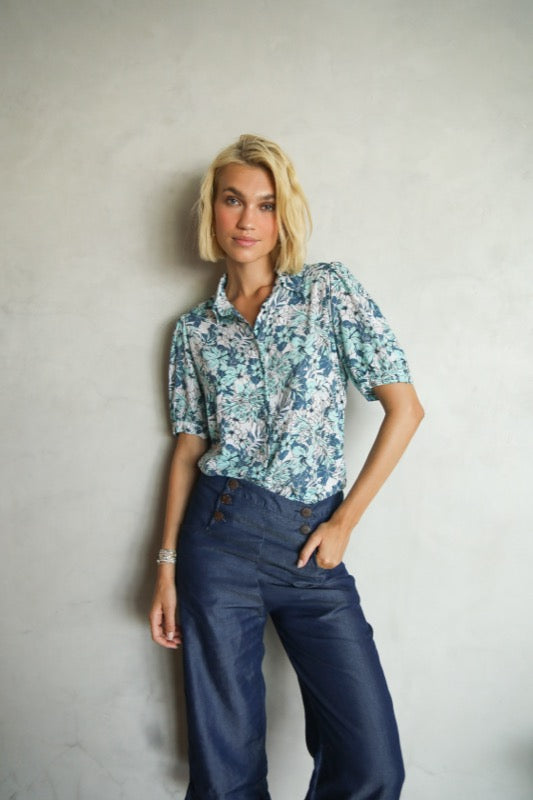 Joyce S/S Blouse - Blue Floral