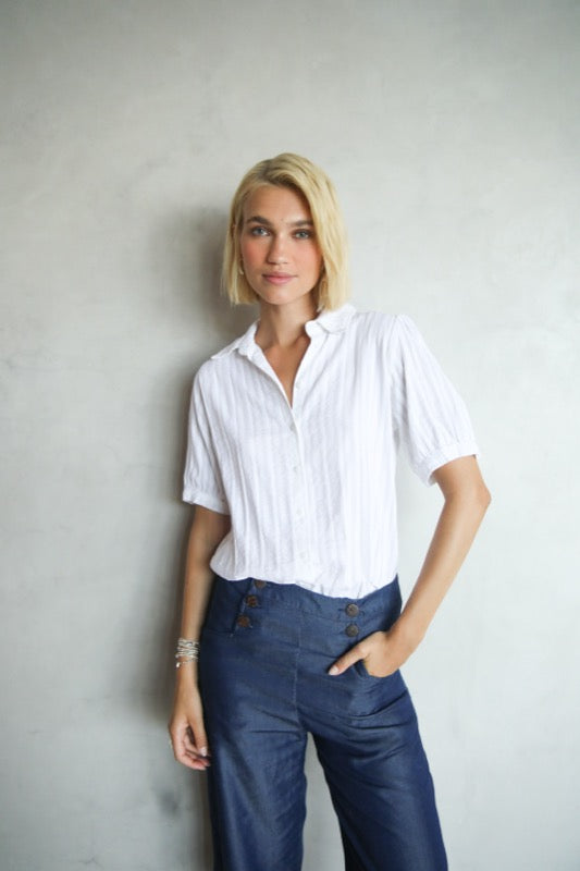 Joyce S/S Blouse - White Embroidered Cotton