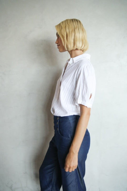 Joyce S/S Blouse - White Embroidered Cotton