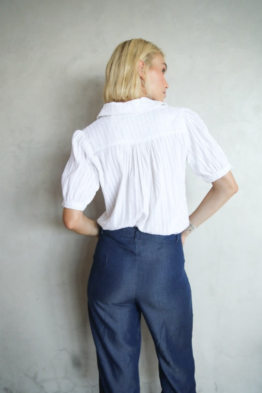 Joyce S/S Blouse - White Embroidered Cotton