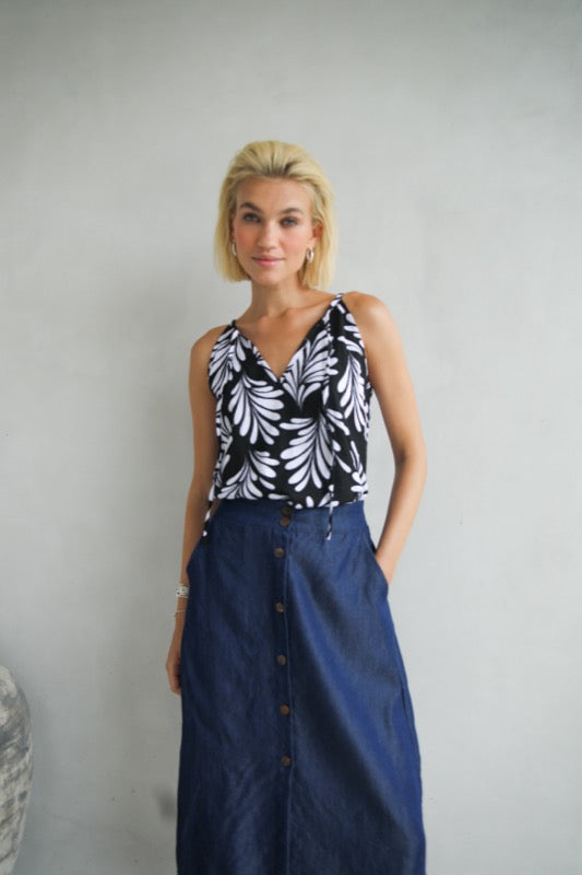 Ginger Top - Black & White Ferns