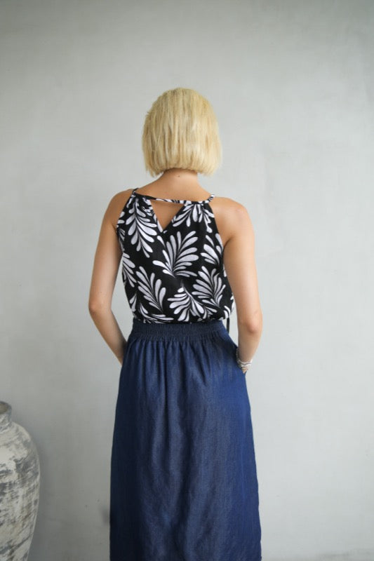 Ginger Top - Black & White Ferns