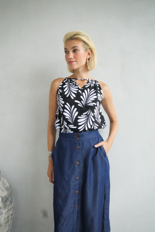 Ginger Top - Black & White Ferns