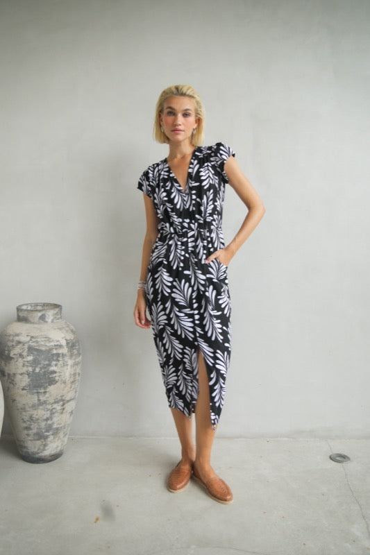 Nicky Dress  - Black & White Ferns