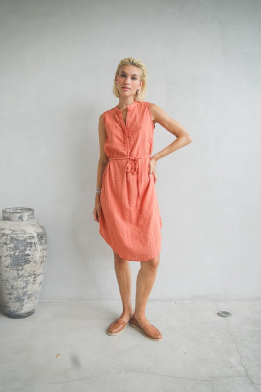Sandra Dress - Brick Embroidered Cotton