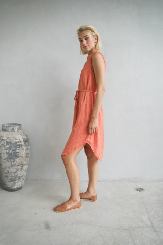Sandra Dress - Brick Embroidered Cotton