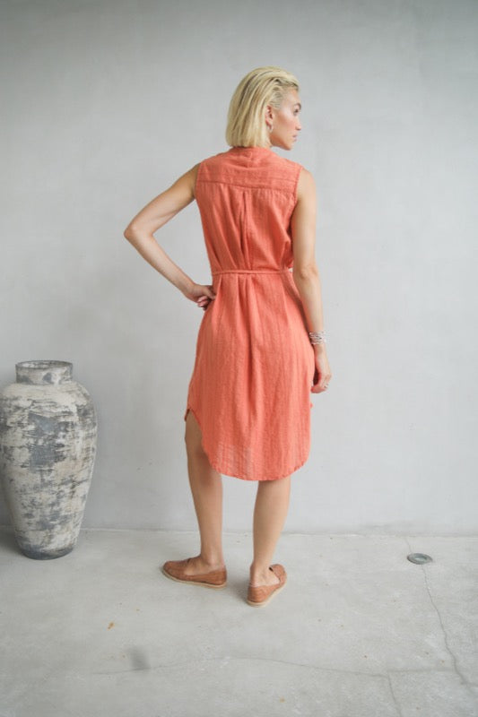 Sandra Dress - Brick Embroidered Cotton