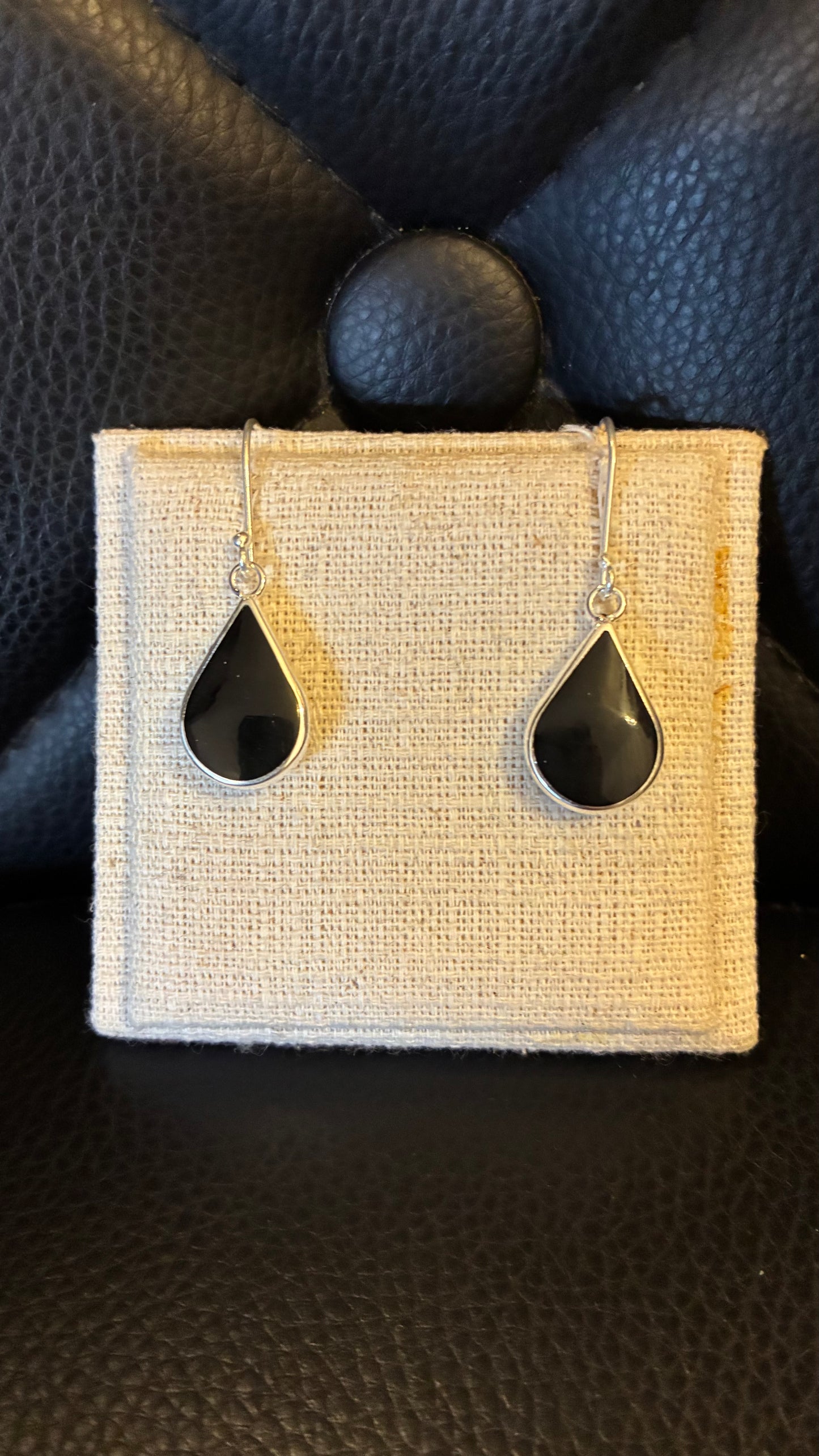 Black Onyx Teardrop Earrings - Silver