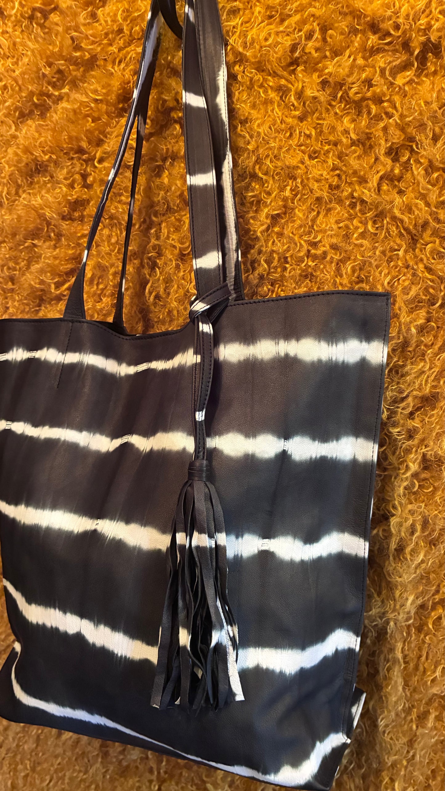 Jenny Tote Bag - Black Bean Tye Dye Leather