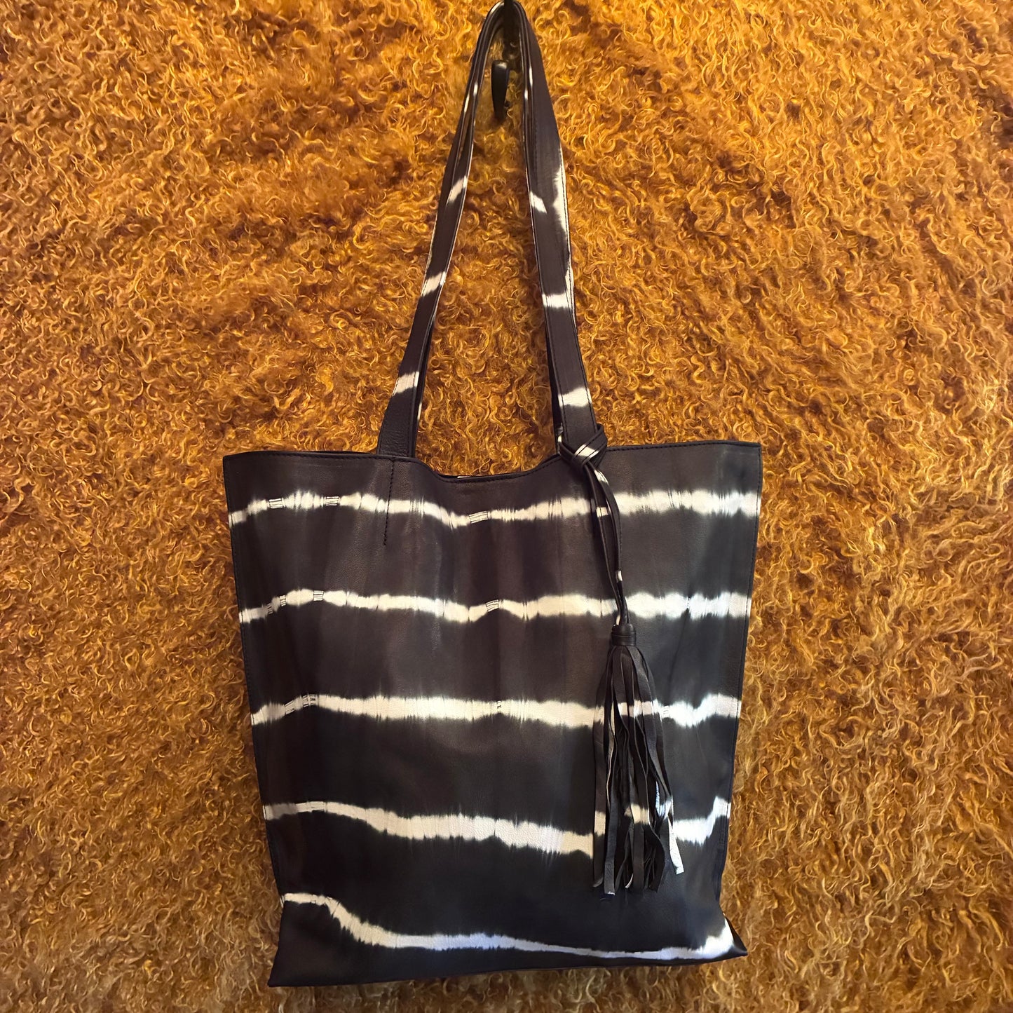 Jenny Tote Bag - Black Bean Tye Dye Leather