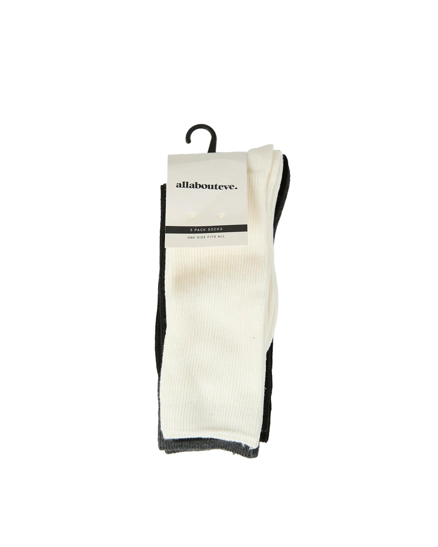 Fine Ribbed Socks - 3 PK - Grey, White & Black