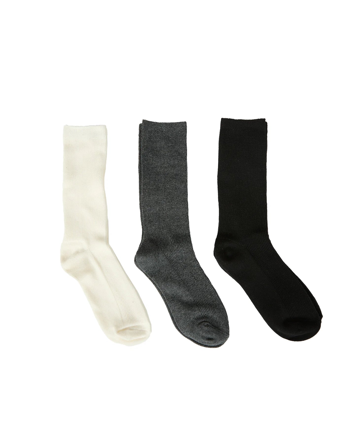 Fine Ribbed Socks - 3 PK - Grey, White & Black
