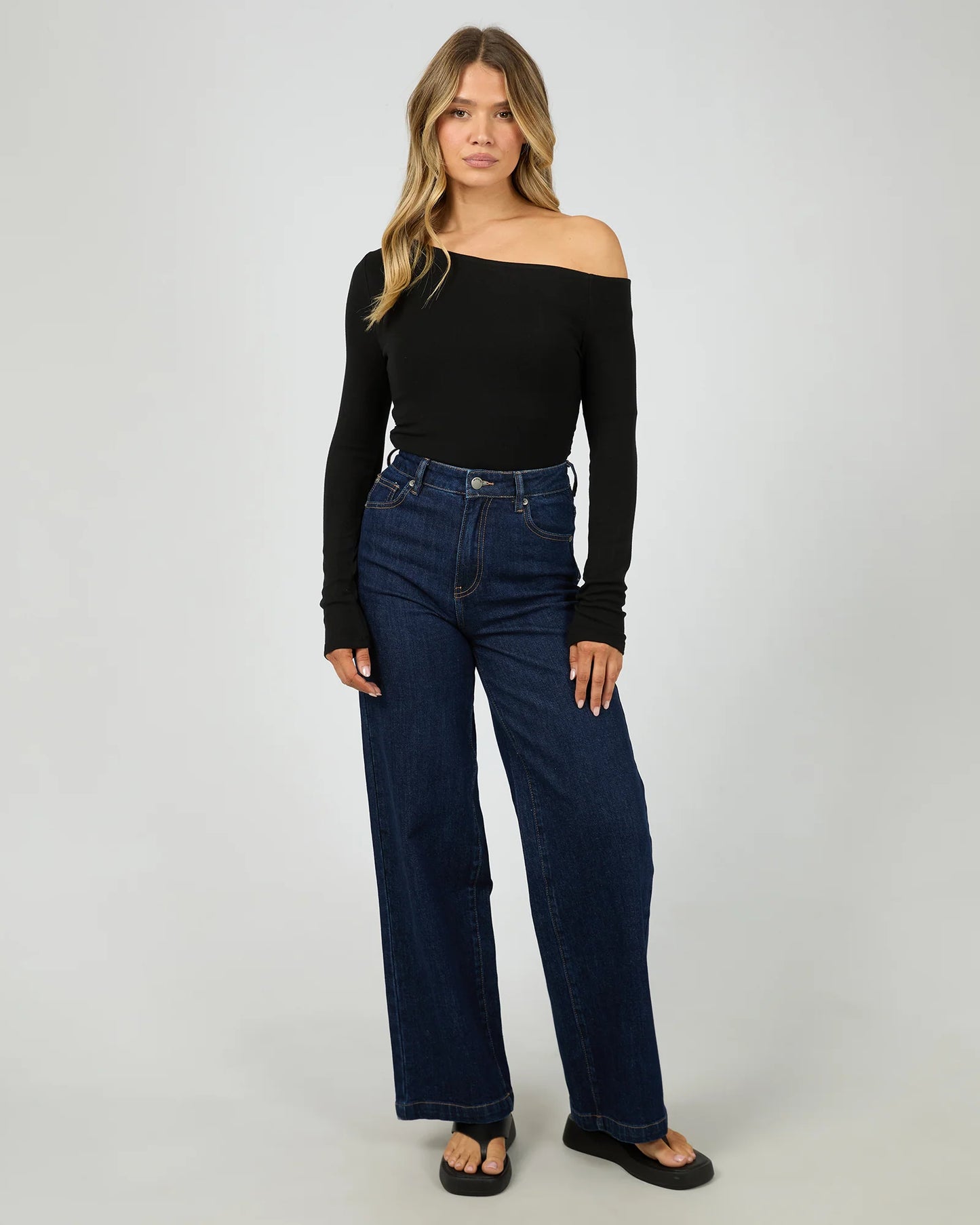 Kylie Off the Shoulder Longsleeve Top - Black