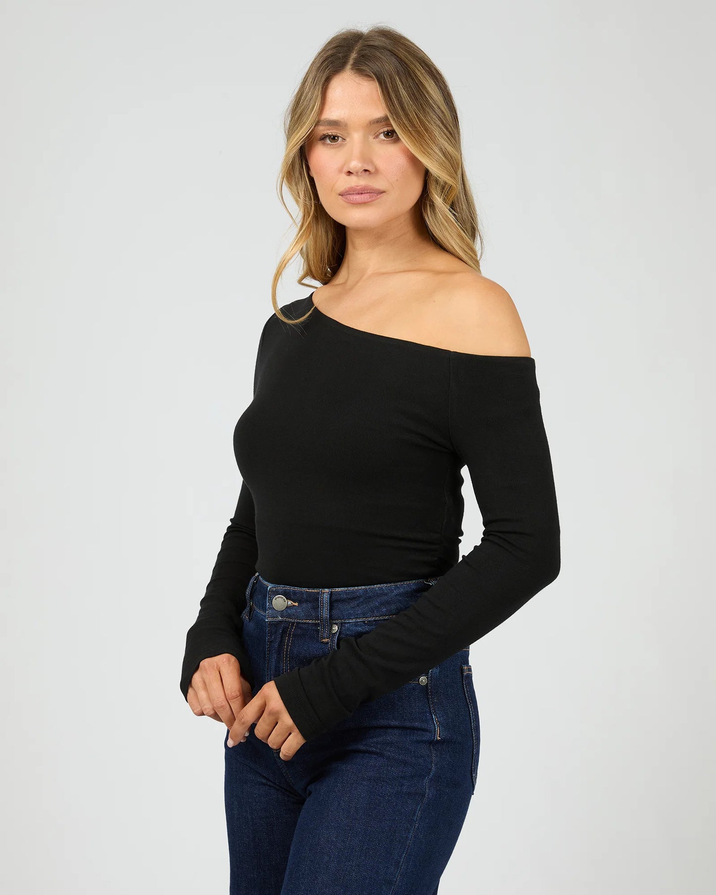 Kylie Off the Shoulder Longsleeve Top - Black