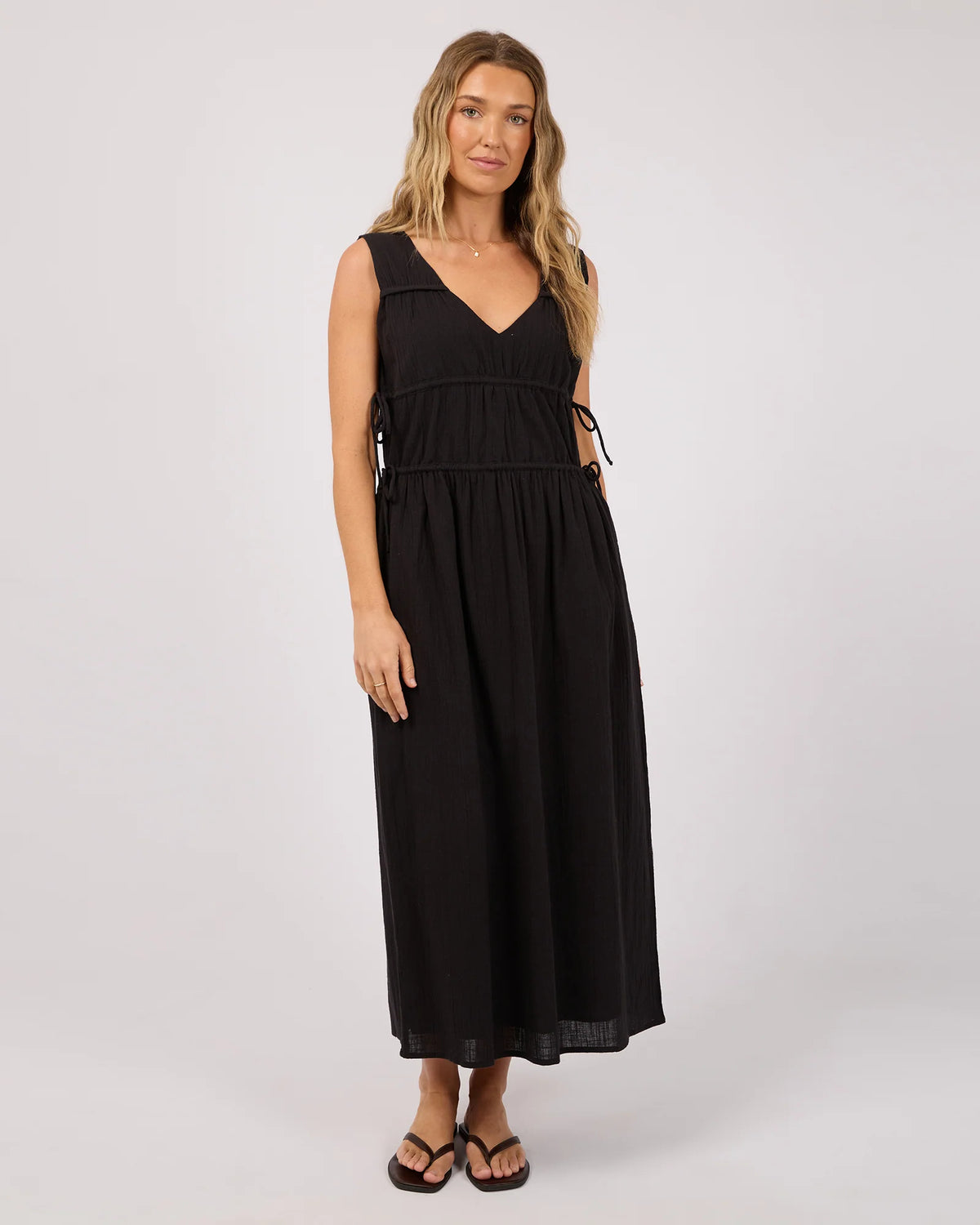 Heidi Ruched Maxi Dress - Black