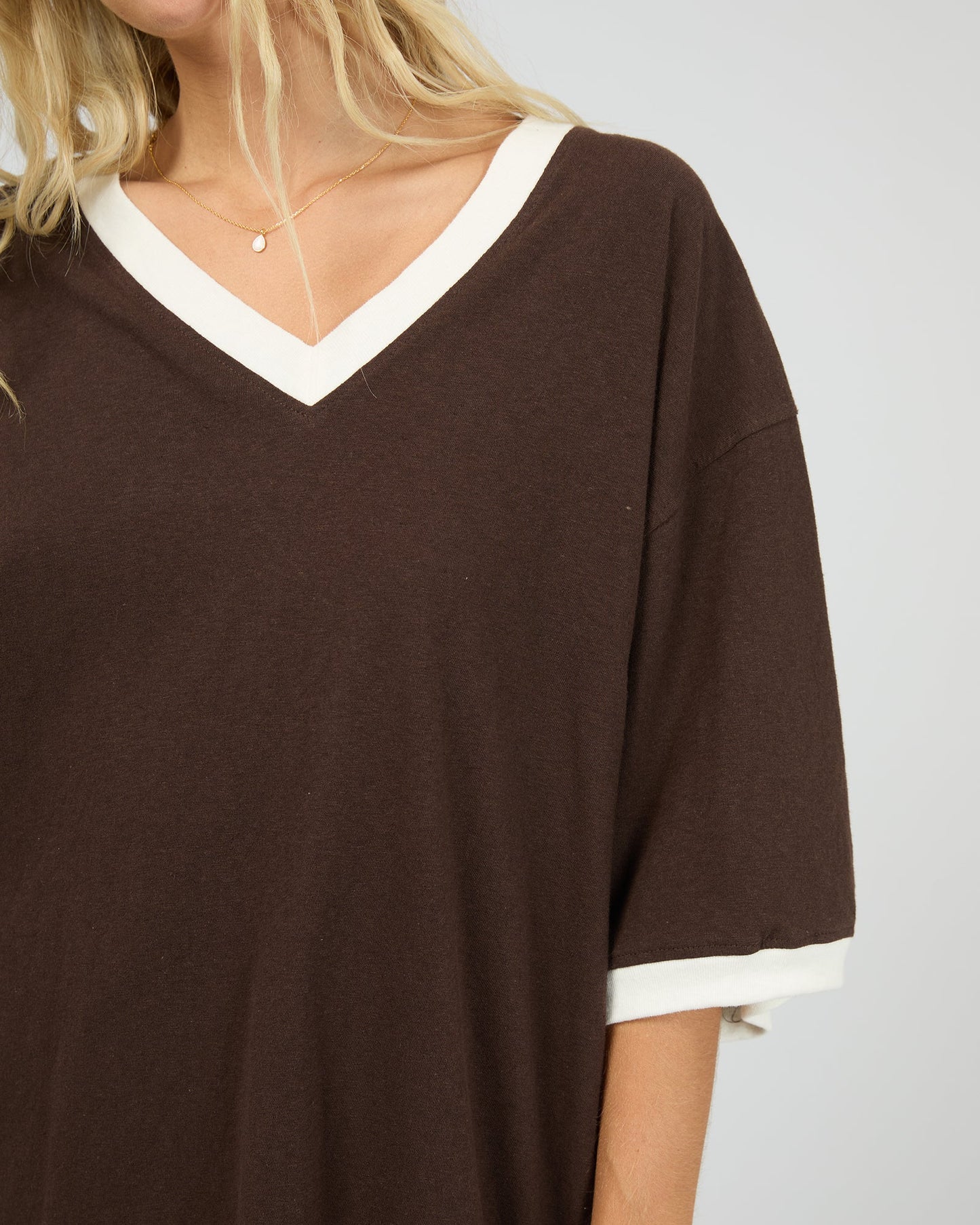 Zulu Panel Oversized V-Neck Tee - Brown