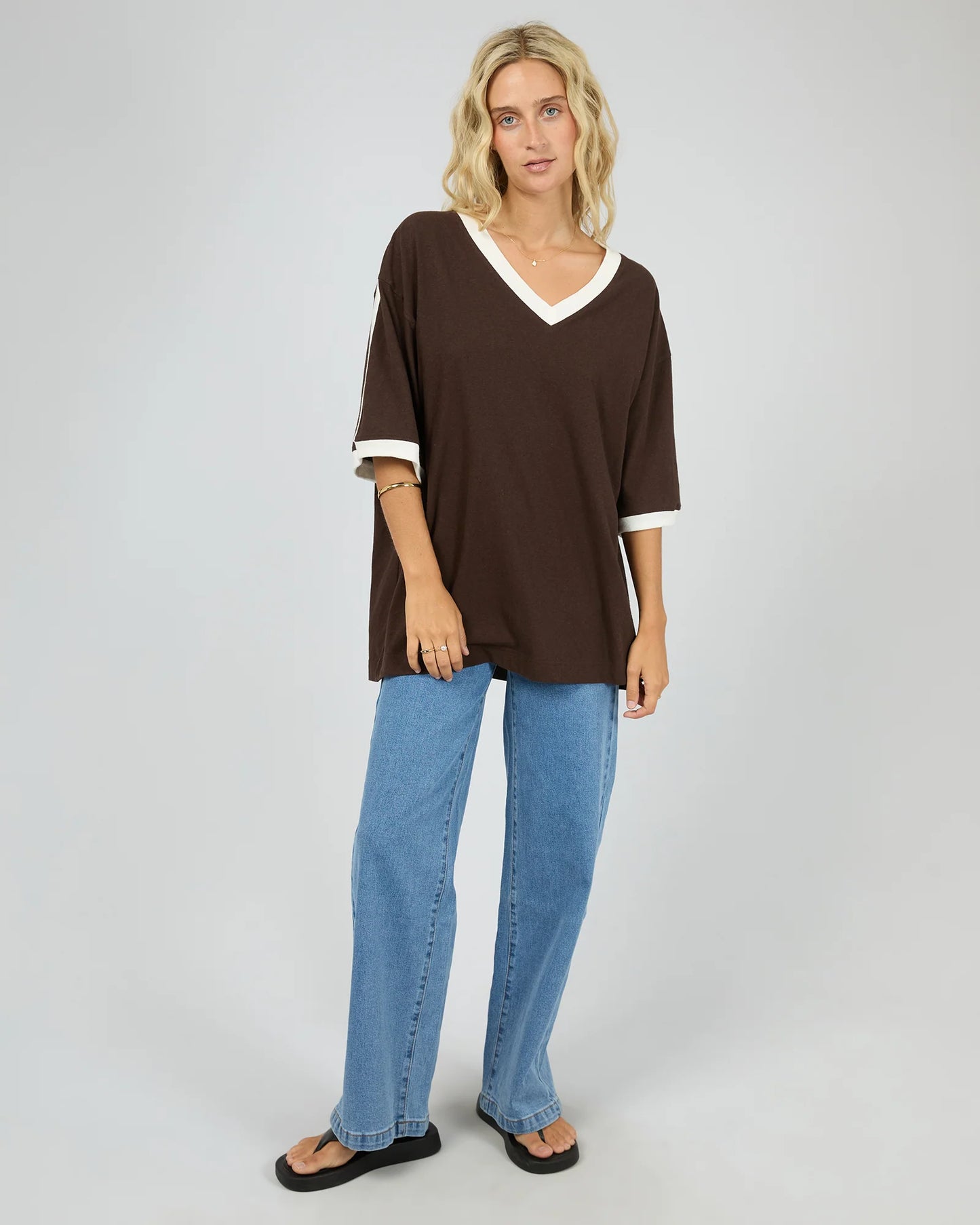 Zulu Panel Oversized V-Neck Tee - Brown