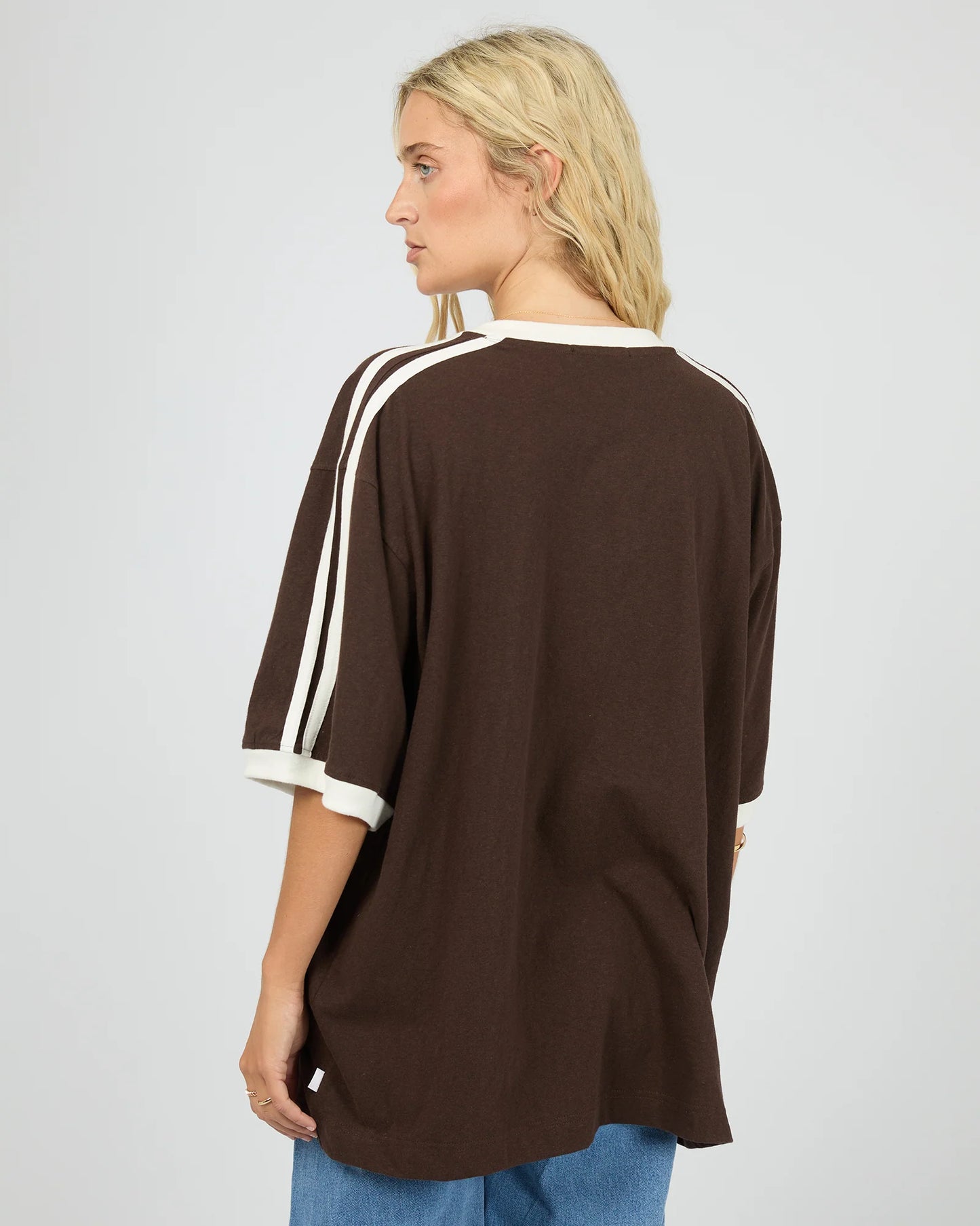 Zulu Panel Oversized V-Neck Tee - Brown