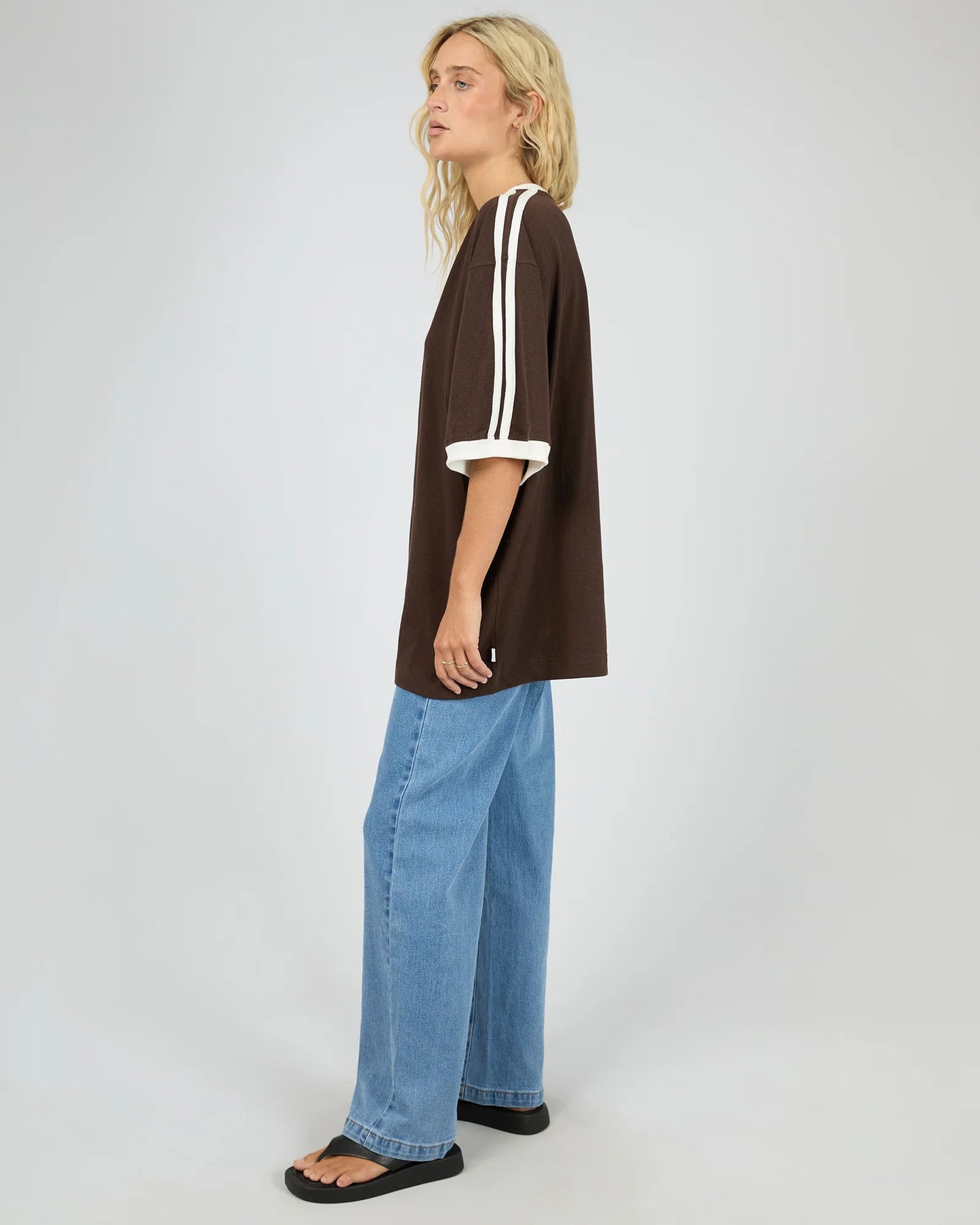 Zulu Panel Oversized V-Neck Tee - Brown