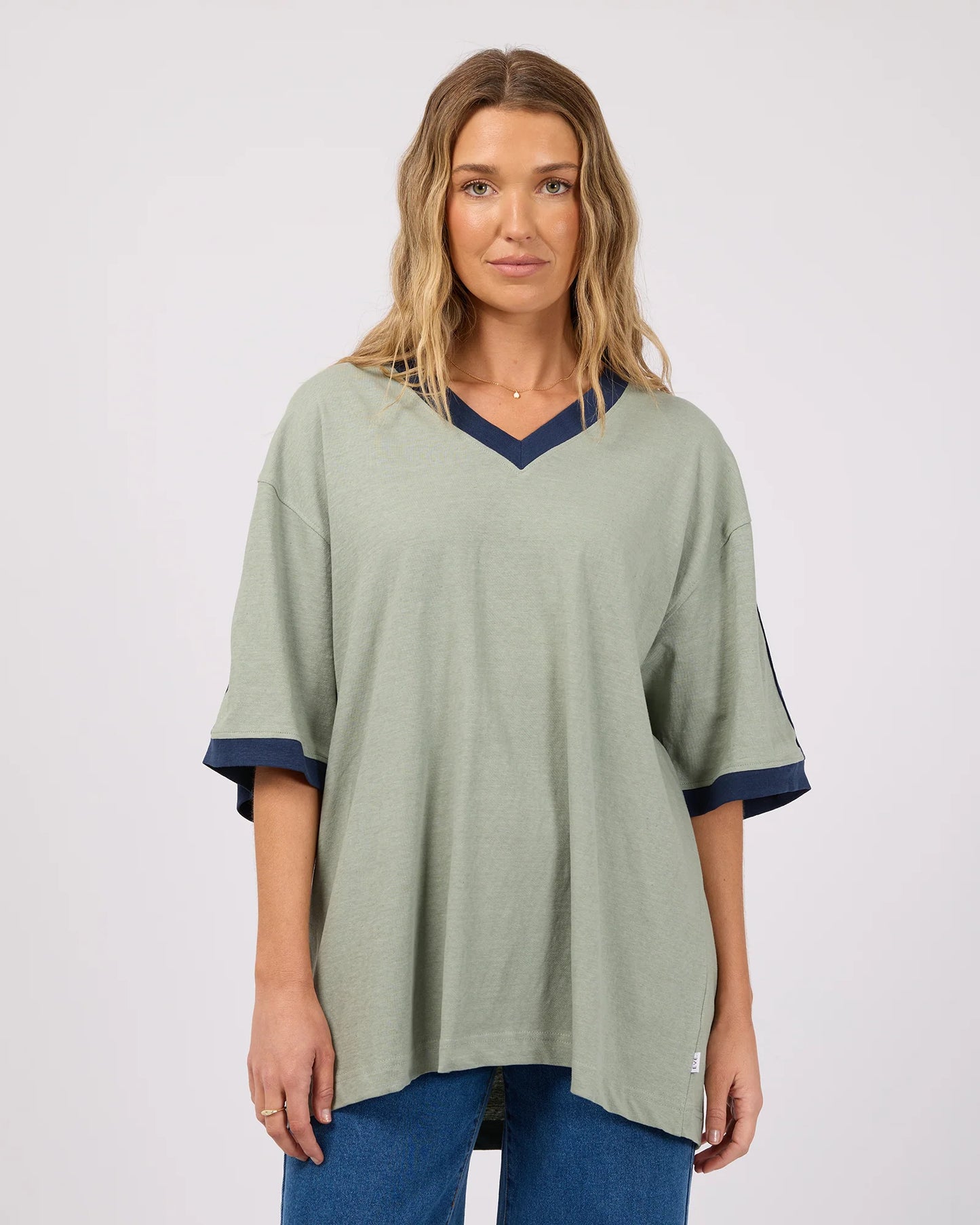 Zulu Panel Oversized V-Neck Tee - Sage