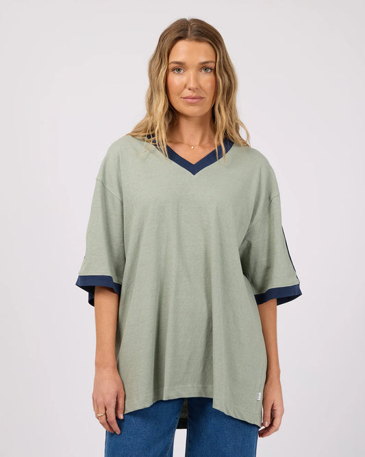 Zulu Panel Oversized V-Neck Tee - Sage