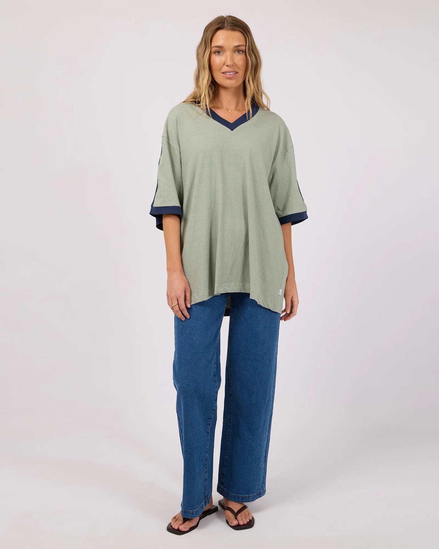 Zulu Panel Oversized V-Neck Tee - Sage
