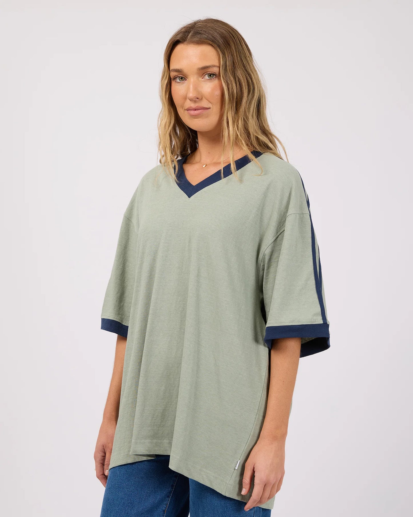 Zulu Panel Oversized V-Neck Tee - Sage