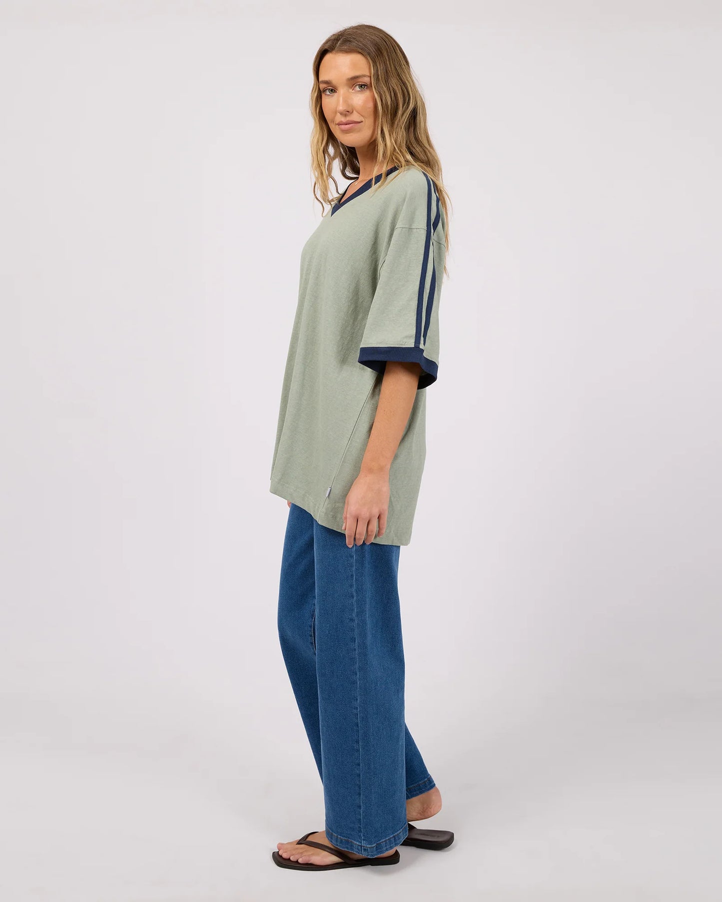 Zulu Panel Oversized V-Neck Tee - Sage