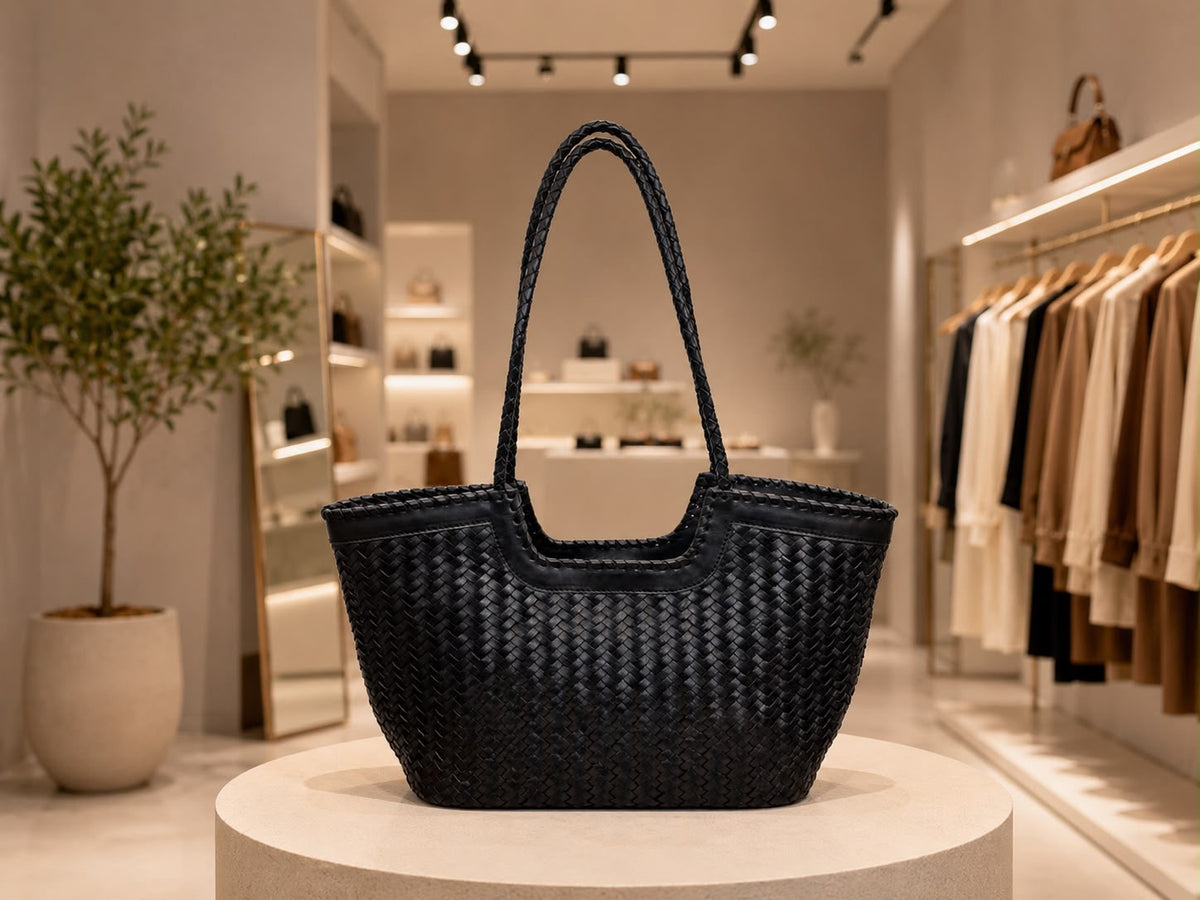 Anda Woven Tote Bag - Black