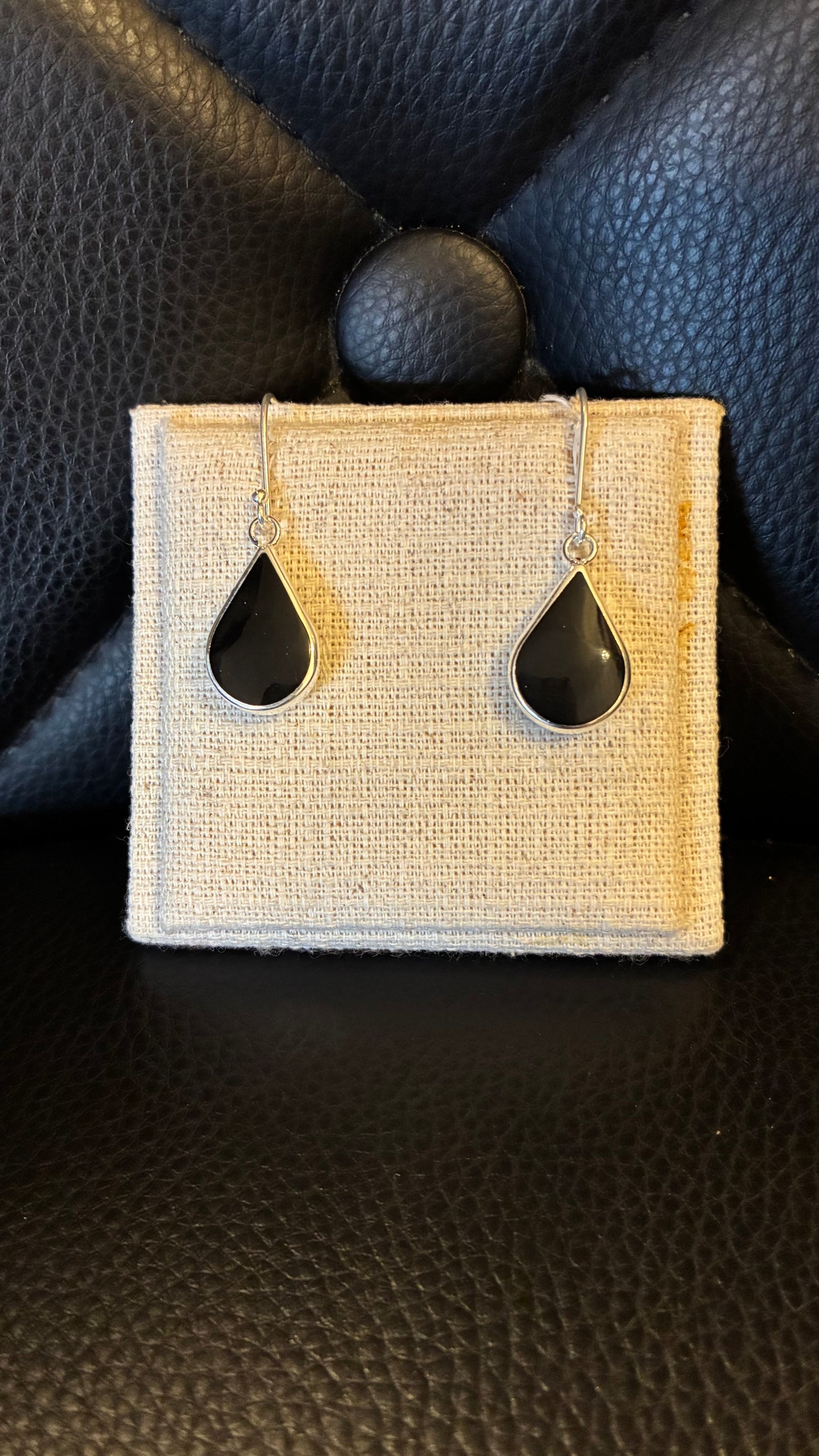 Black Onyx Teardrop Earrings - Silver