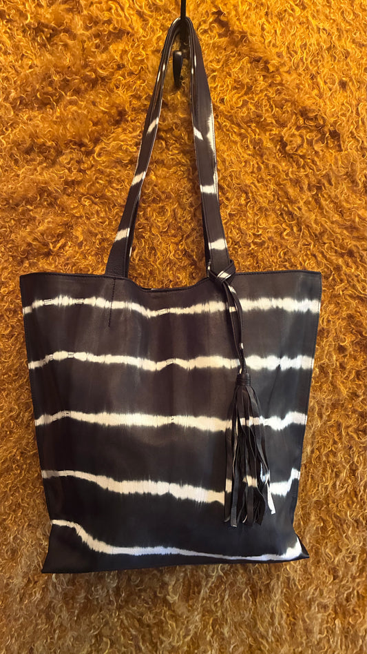 Jenny Tote Bag - Black Bean Tye Dye Leather